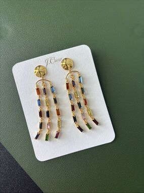 J. Crew Gold Multicolor Crystal Waterfall Earrings
